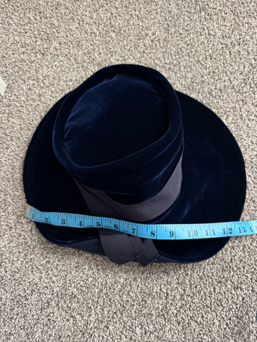 Navy Velvet Wide-Brim Women's Hat with navy ribbon🎀 - Picture 6 of 7